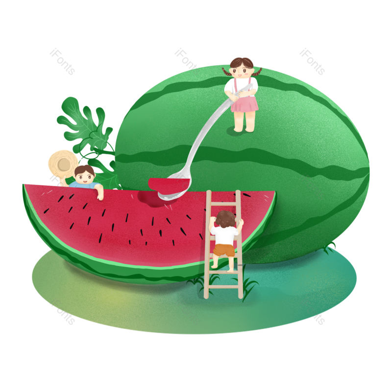 西瓜图片,夏至元素,卡通PNG,清爽免抠素材